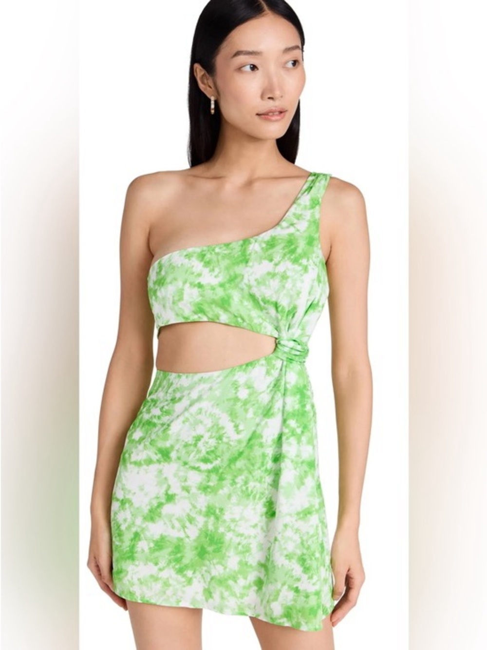For Love & Lemons Lime Green Tie-Dye One-Shoulder Cutout Mini Dress Large
